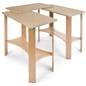 Collapsible wooden display tables with three individual tabletops 