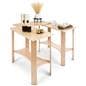 Collapsible wooden display tables with 2 support bars and protective feet 