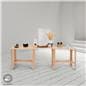 Collapsible wooden display tables with floor standing placement 