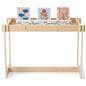 Wooden retail dump table with natural wood finish