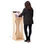 Wooden iPad kiosk with graphics and minimal assembly