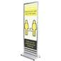Fixed-width 2-sided portable poster stand with locking caster wheels