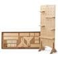 Wooden pegboard floor display with flat pack carrying case 