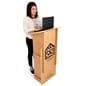 Collapsible podium with custom graphics is made of eco-friendly  FSC® certified wood material 