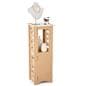Wooden display pedestal with modern cut out design