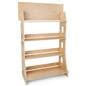 Wooden knockdown shelf merchandiser with 15 inch shelf clearance 