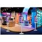 Digital charging station with three units being showcased in a trade show setting with a software company advertisement space