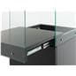 Glass-top pedestal display case with telescoping rail system