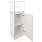 Glass-top pedestal display case with lockable storage area and removable shelf with a 22lb max weight capacity