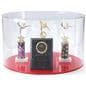 Round red display case with 20" x 12" dimensions