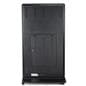 Digital display advertising floor stand showing the back of the unit which includes the port placement as well as a locked access panel for maintenance