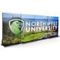 LED poster display daisy chaining four 50 inch LED posters for a 16.5 foot display wall advertising a university enrollment ad