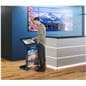 Floor standing touch screen kiosk being utilized in a travel agency environment