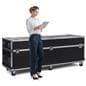 Utility case for LED Poster with a subject standing next to the case 