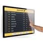 Wall mount touch screen monitor with an passerby interacting with the a flight schedule