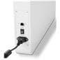 Close up of power source, power switch and LAN connection on leg of edge lit horizontal touch screen kiosk 