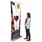 Layered 3D retractable banner stand includes pre-installed graphic panels
