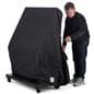 Outdoor touch screen display with the included cover being placed and zipped over the unit