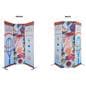 Fabric banner display stand with graphics on both sides