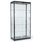 Locking Showcase Featuring Tempered Glass Supported By A Black Aluminum Frame