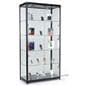 Locking Showcase Featuring Tempered Glass Supported By A Black Aluminum Frame