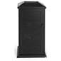 Decorative outdoor trash can has black powder coated finish