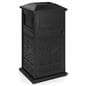 Decorative outdoor trash can has design on all four panels