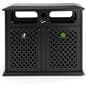 Dual outdoor waste bin has two swing doors
