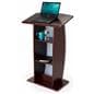 Contemporary lectern with custom curved panel and storage for presentation accessories
