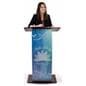 Contemporary lectern with custom curved panel to showcase logos or graphics