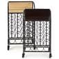 Wine rack with wheels features a 17 x 8 wooden display shelf 