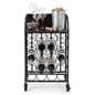 Wine rack with wheels and wooden shelf that holds 44 pounds of weight