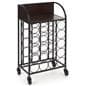 Wine rack with wheels and dark brown wood shelving 
