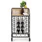 Wine rack with wheels and curved side panels 