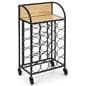 Wine rack with wheels features light oak wooden shelf 