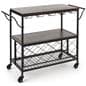 Beverage cart with wine storage features two curved handles 