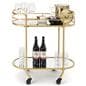 Oval serving cart on wheels with glam and art deco design aesthetic 