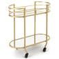 Oval serving cart on wheels with satin gold finish 