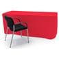 Trade show table throws with solid red coloring