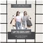 Acrylic gridwall sign holder being shown on a gridwall advertising a retail clothing sale