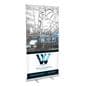 Budget narrow base retractable banner stand with silver hardware