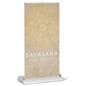 Standard tabletop retractable banner stand with silver base