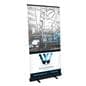 Budget narrow base retractable banner stand measures 80 inches tall