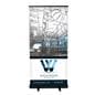 Budget narrow base retractable banner stand with full color graphic panel