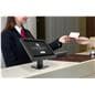 Countertop Samsung Galaxy tablet holder being used in a hotel lobby for check in