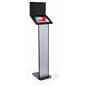 15.0"w x 55.5"h x 12.0"d black and silver customizable tablet info kiosk