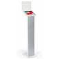 Freestanding white iPad kiosk with panel for 9.7" devices
