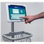 Medical mobile iPad cart showcasing a person interacting with the tablet on the medical cart