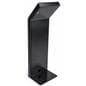 Custom backlit graphic iPad kiosk in sleek black aluminum and steel