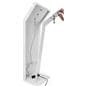 Hidden wire management on back of white iPad floor stand kiosk